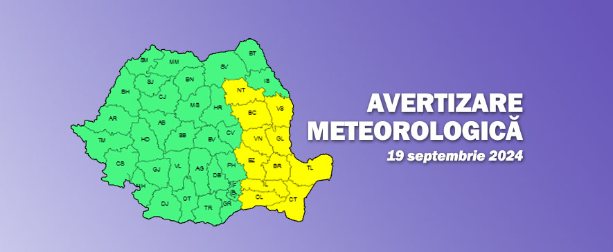 Cod galben de ploi și intensificări ale vântului în județul Bacău