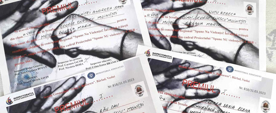 Premiul I la etapa județeană a prestigiosului concurs de desene regional intitulat „Spune NU Violenței! Învață să trăiești frumos!”