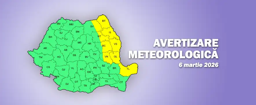 Atenționare meteo: rafale de până la 65 km/h pe 6 martie