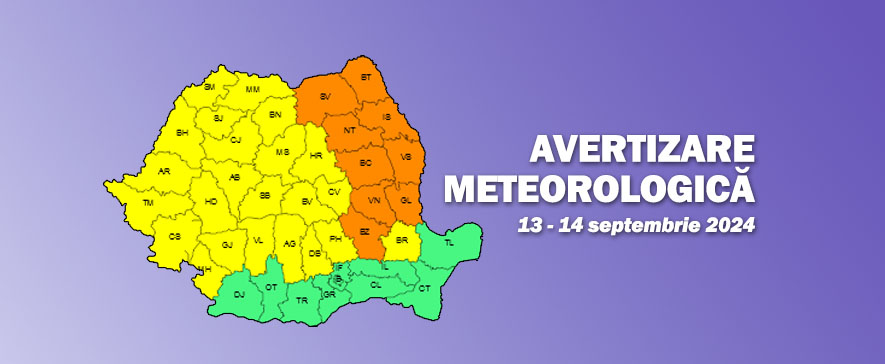 Cod portocaliu de vreme rea în Bacău și alte opt județe din Moldova și Muntenia